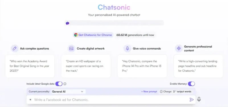 writesonics 的chatsonic-chatbot-图形用户界面