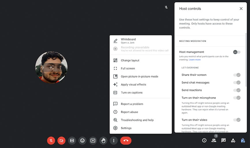 Opțiuni în Google Meet în timp ce sunteți într-o întâlnire