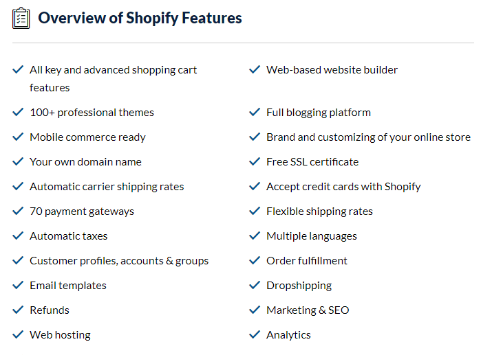 ميزات Shopify