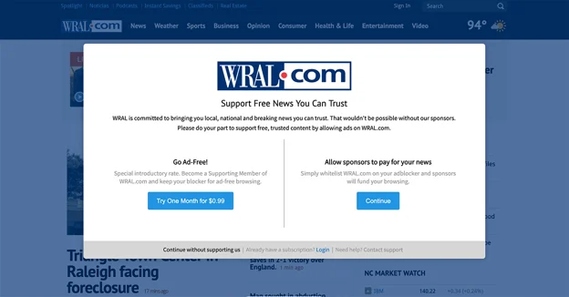 Offre d'abonnement sans publicité WRAL