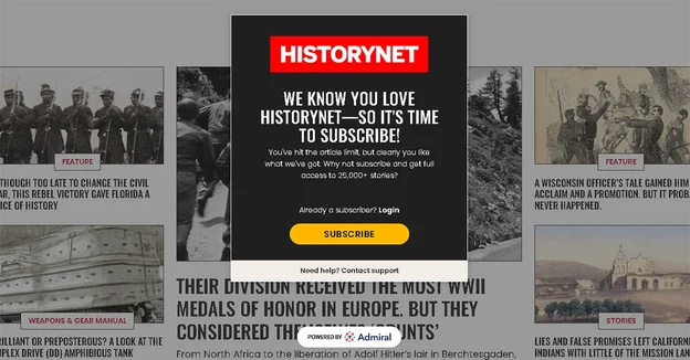 Historynet 订阅付费墙示例