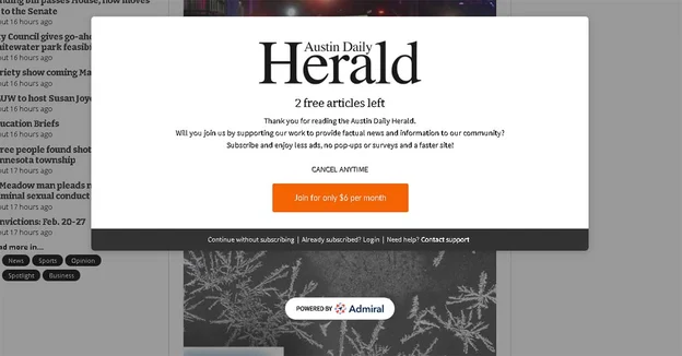 Austin Herald Paywall Aboneliği örneği