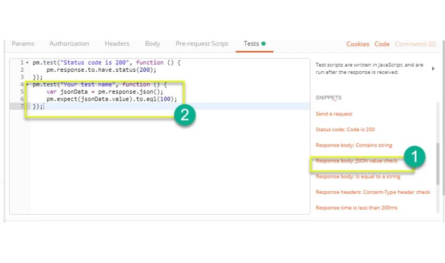 Postman テストの作成のステップ 4