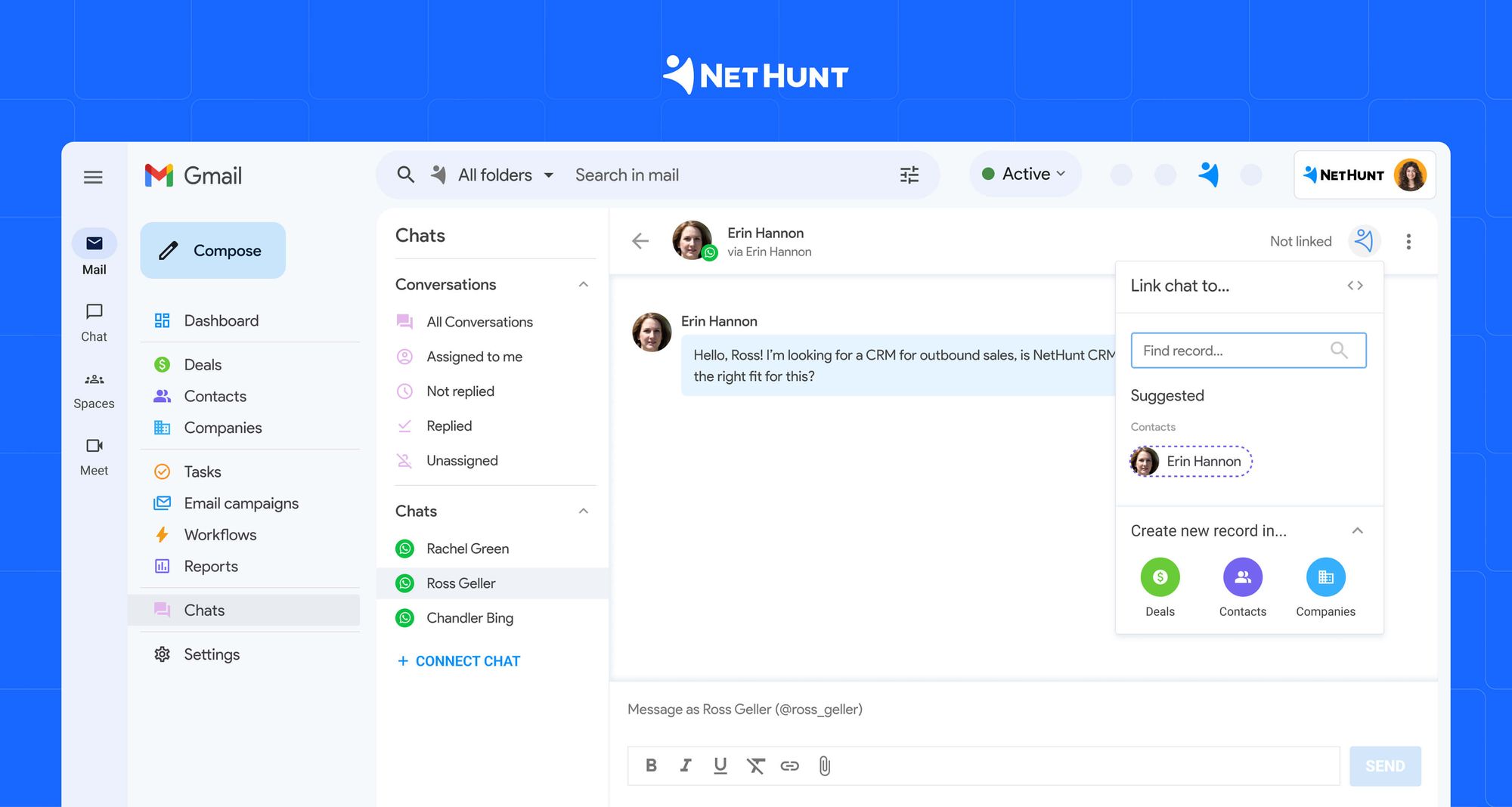 تكامل NetHunt CRM مع WhatsApp