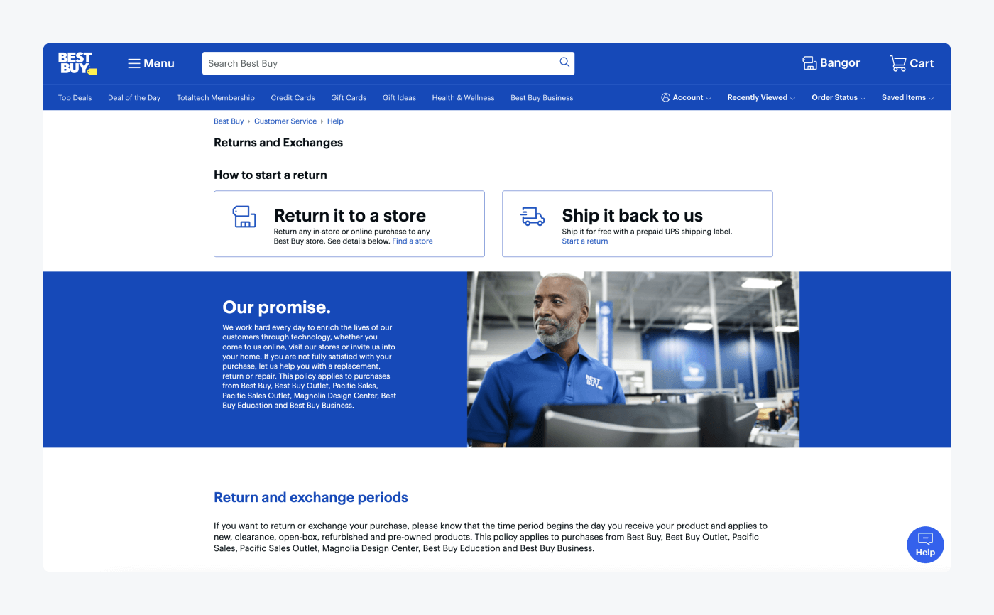 Best Buy では 2 つの異なる返品ポリシーを提供しています。