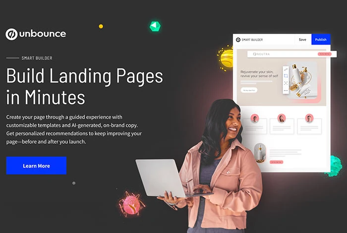 O construtor de sites Unbounce AI é o melhor para design de sites responsivos