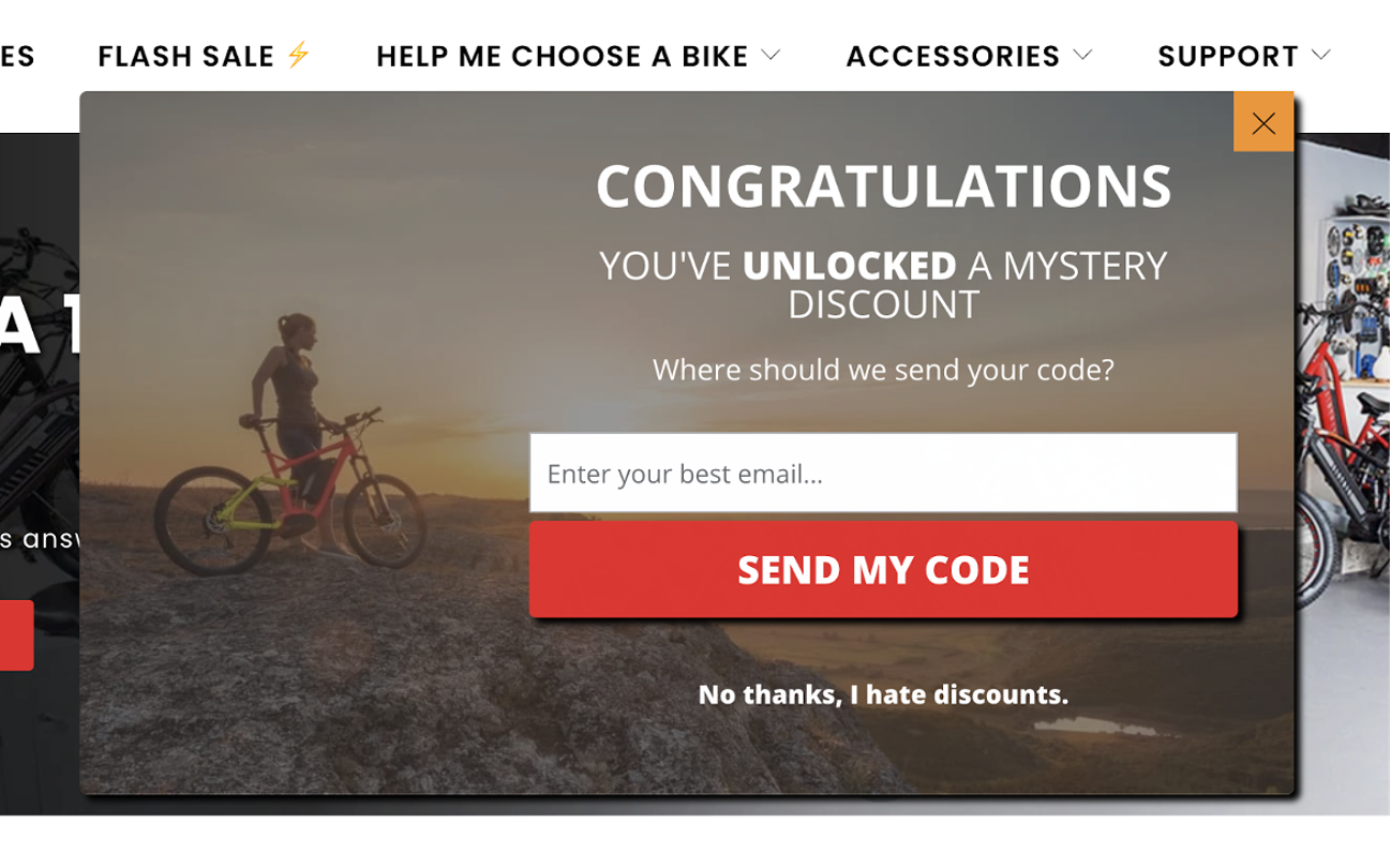 La première étape du pop-up cheval de Troie de Biktrix consiste pour les nouveaux visiteurs à fournir leur adresse e-mail.