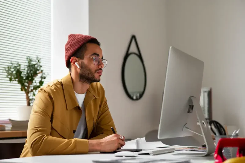 web designer trabalhando fora do escritório