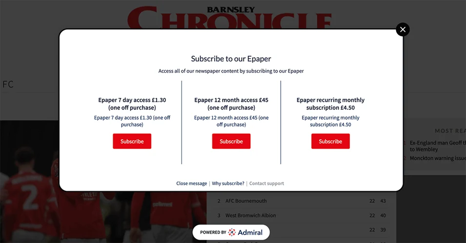 Paywall BarnsleyChronicle pour les abonnements aux actualités locales