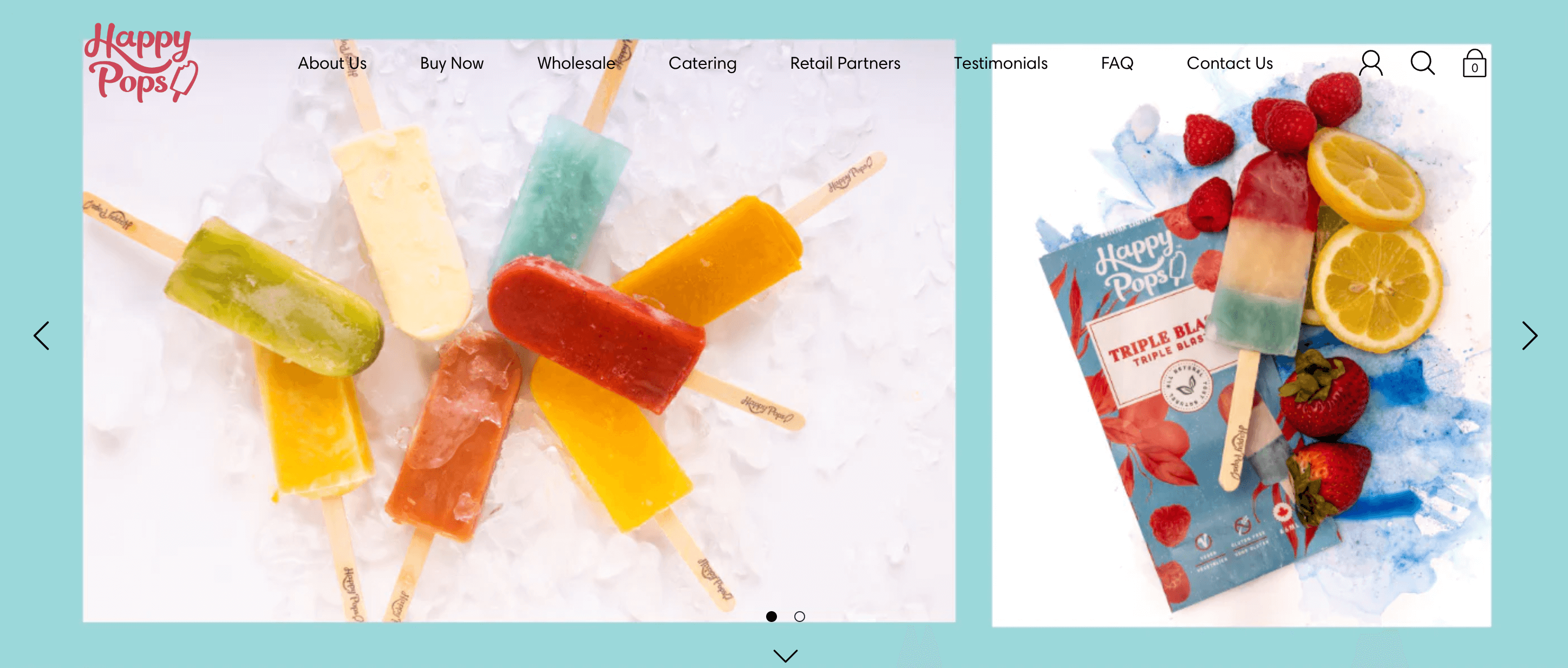 Happy Pops 主页的屏幕截图显示了其彩色冰棒的图像。