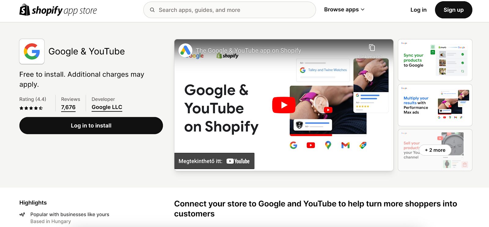 Instale la aplicación Google y Youtube, que ayuda con la integración entre Shopify y Google Merchant Center.