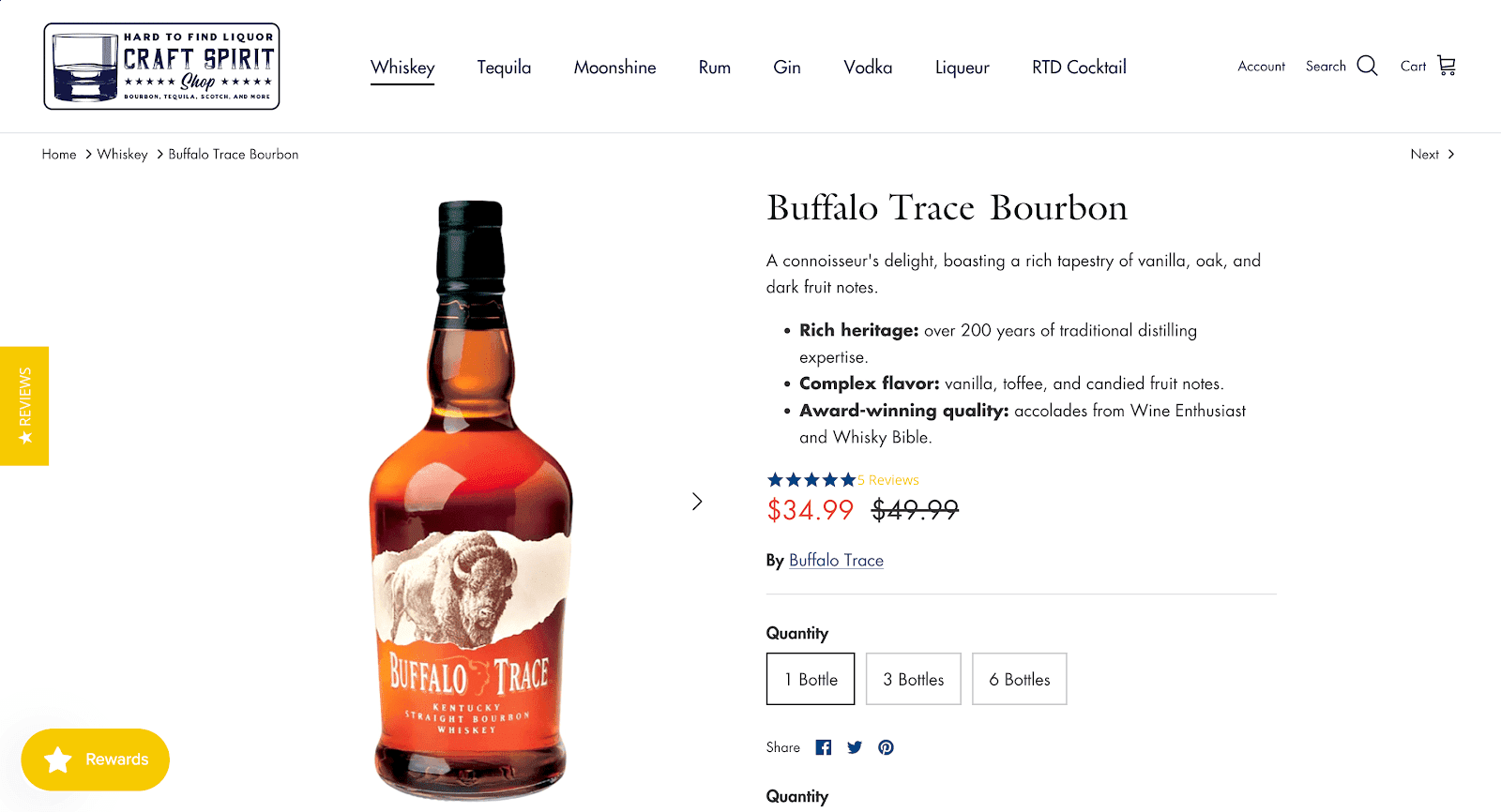 Craft Spirit Shops Buffalo Trace Bourbon Produktseite.