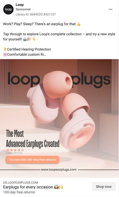 Loop's Facebook ad is attention-grabbing, and it has a good copywriting.