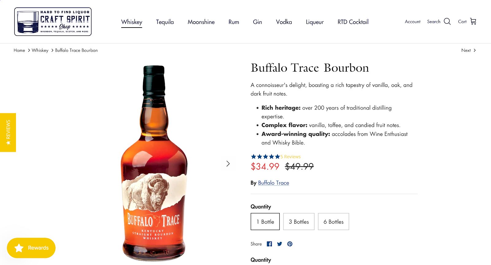 Craft Spirit Shops หน้าผลิตภัณฑ์ Buffalo Trace Bourbon