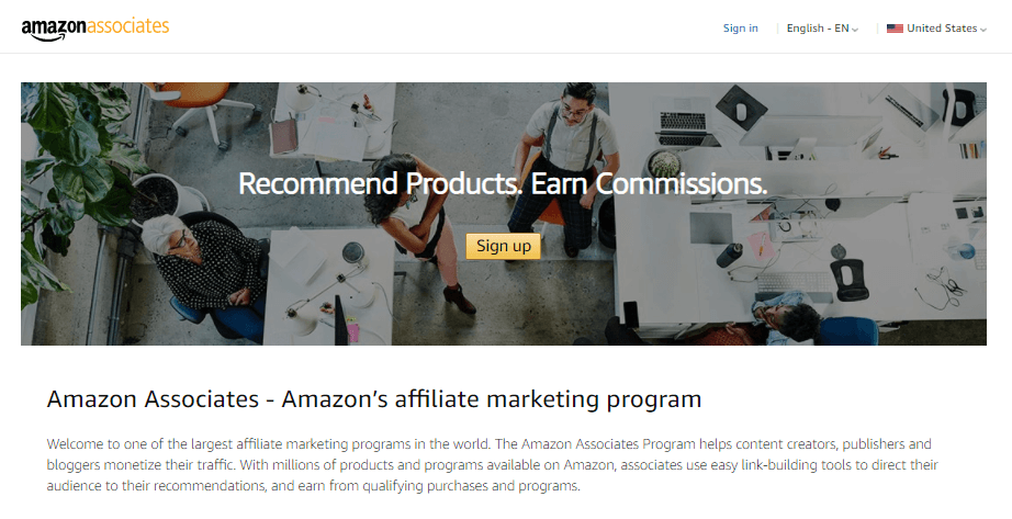 The Amazon Associates homepage.