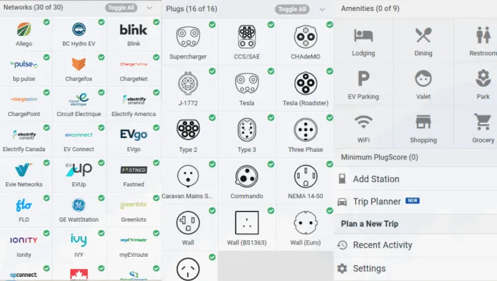 Plugshare-Filter für die Suche nach Ladestationen für Elektrofahrzeuge