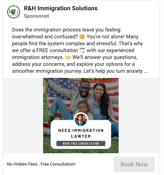 Von R&G Immigration Solutions. Es zeigt die Anzeigen, die Schmerzpunkte ansprechen