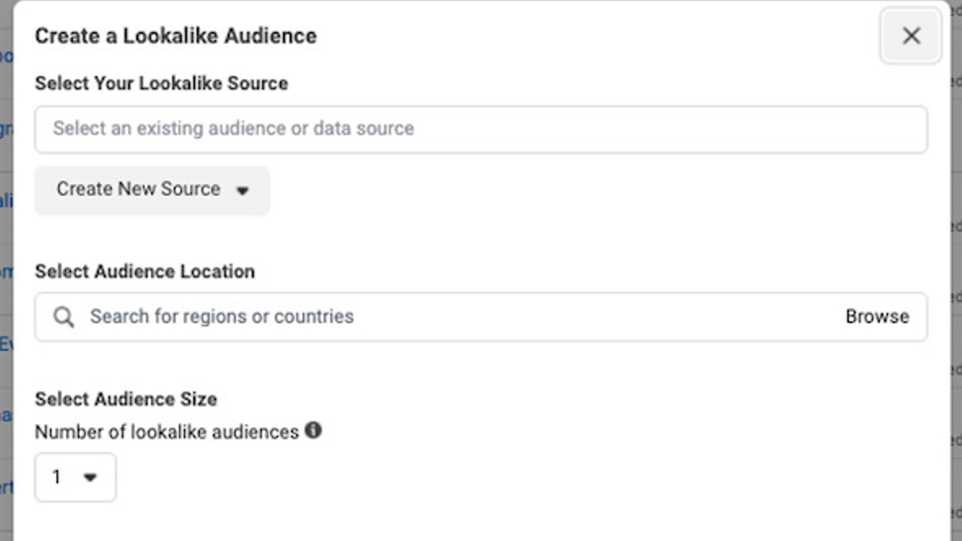 На изображении показан раздел «Похожие аудитории» в менеджере рекламы Facebook.