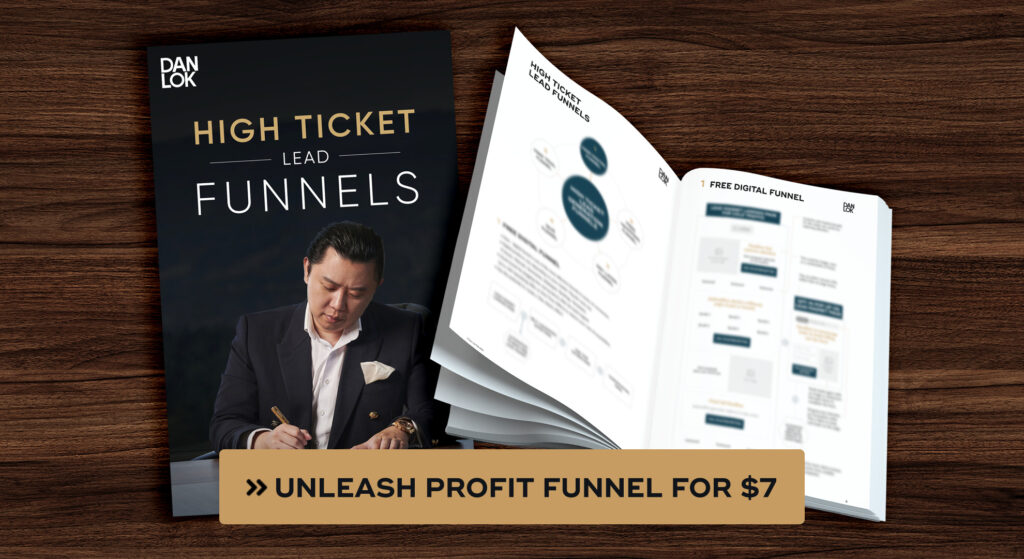 Sebuah gambar menunjukkan sampul buku High Ticket Lead Funnels saya.