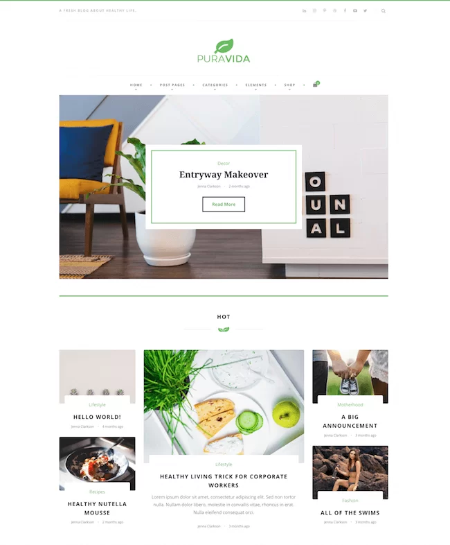 PuraVida 라이프스타일 WordPress 테마