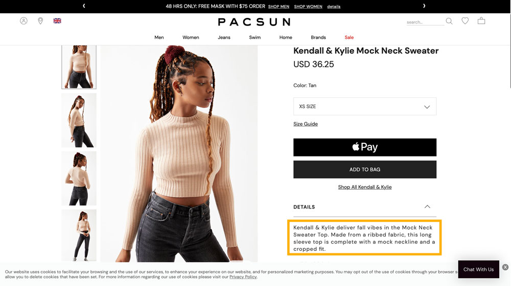 Pacsun'un genç kızları hedeflemek için kullandığı dili vurgulayan bir resim