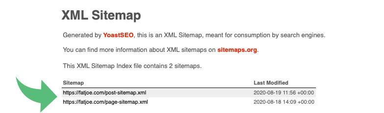 XML site haritası örneğini gösteren bir resim