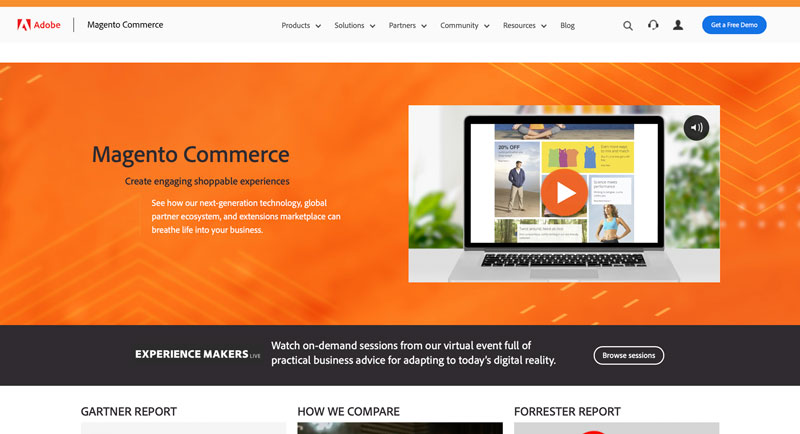 A screenshot of the Magento homepage