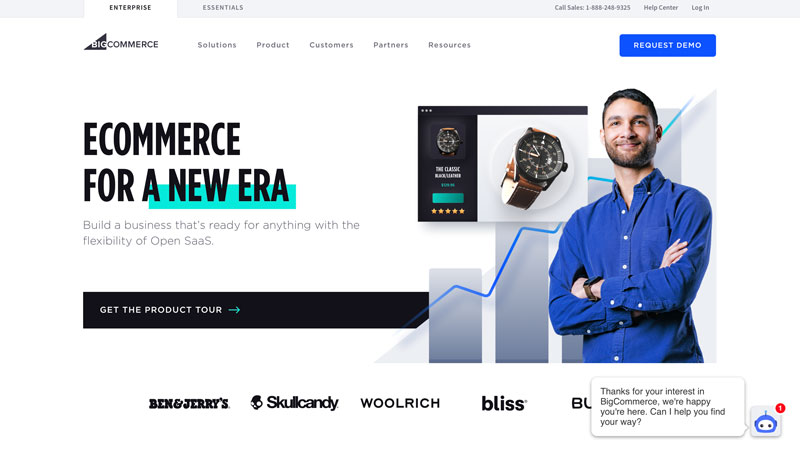 A screenshot of the BigCommerce homepage