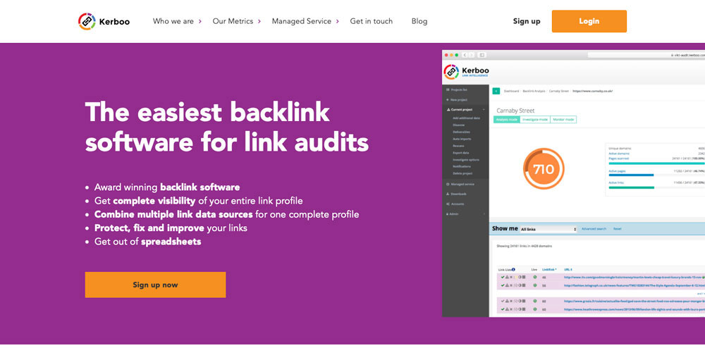 الصفحة الرئيسية لـ Kerboo Backlink Tracker