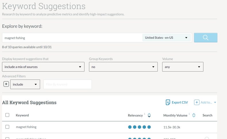 لقطة شاشة لأداة Moz's Keyword Research Tool