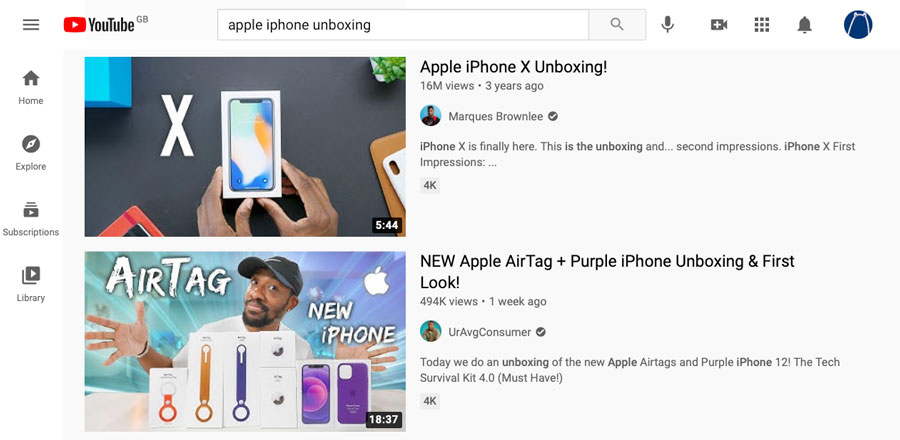 مثال على فيديو Apple unboxing على YouTube كجزء من استراتيجية تسويق المحتوى