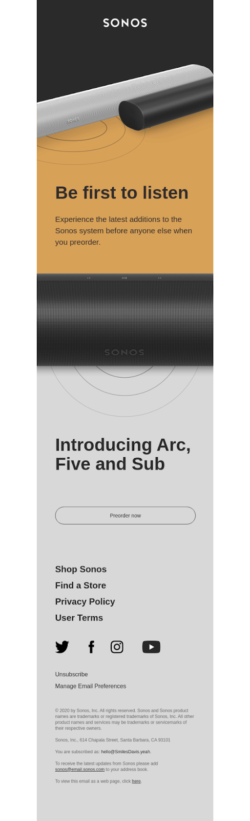 email pre-order sonos