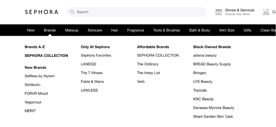 sephora dropdown - Ecommerce Homepage Design Best Practices with 21 Examples