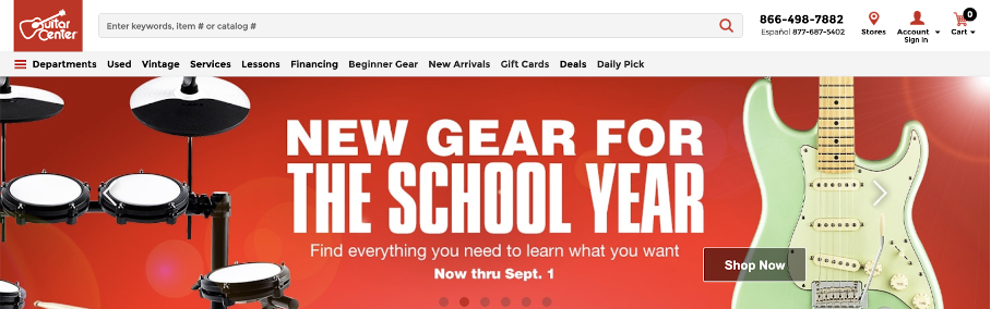 guitar center - Ecommerce Homepage Design Best Practices with 21 Examples
