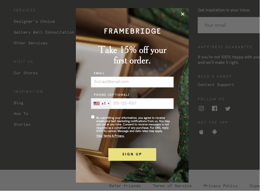 framebridge - 29 Email Popup Examples to Get More Newsletter Subscribers