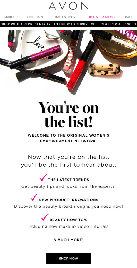 Avon welcome email cropped - How to Write a Welcome Email to Boost Customer Engagement?