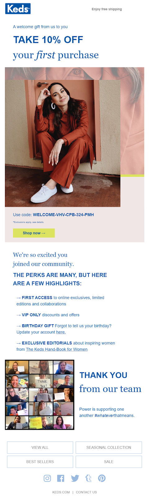 Keds welcome email - How to Write a Welcome Email to Boost Customer Engagement?