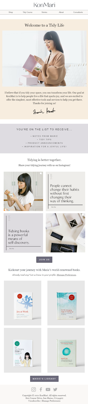 KonMari welcome email - How to Write a Welcome Email to Boost Customer Engagement?