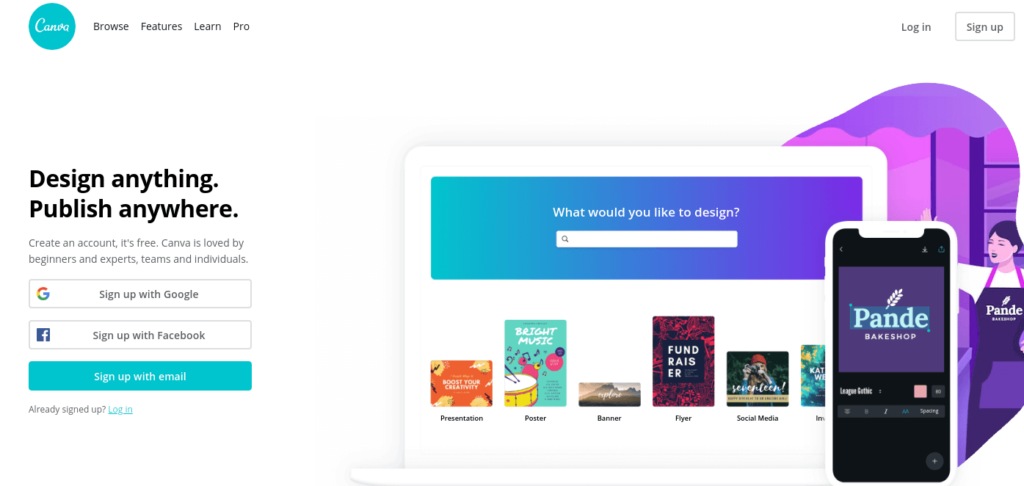 Canva homepage