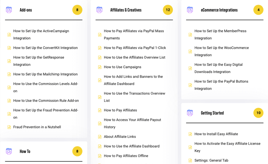 Easy Affiliate Knowledge Base.