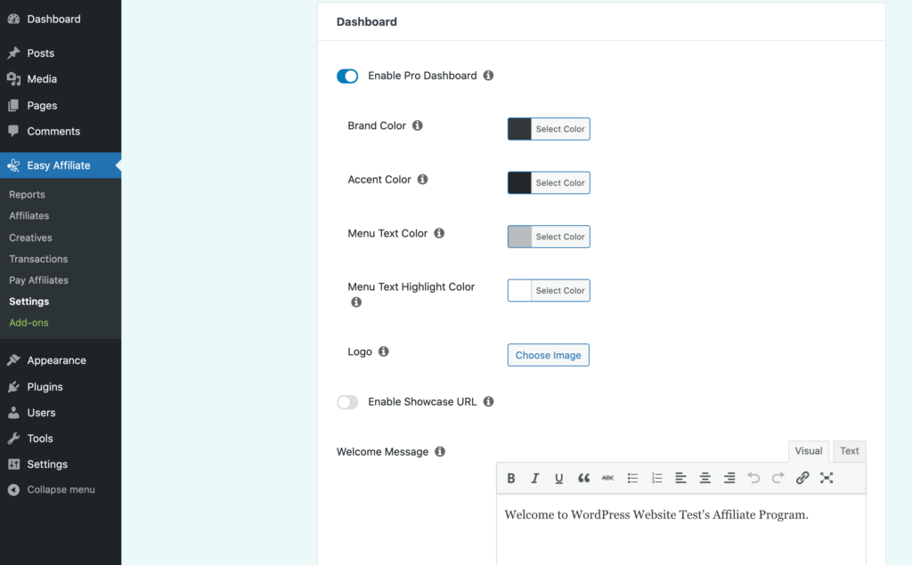 An affiliate dashboard.