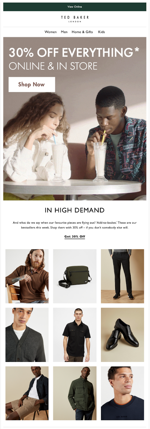 ted baker sale 2 - Run Killer Seasonal Campaigns in 4 Easy Steps (+3 Expert Tips)