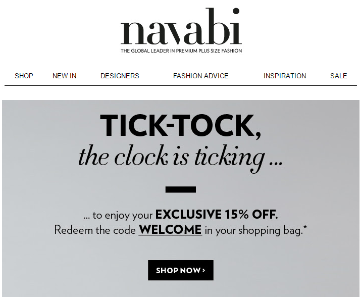 navabi welcome 2 - 5 Types of Ecommerce Email Templates to Drive More Sales (+22 Examples)