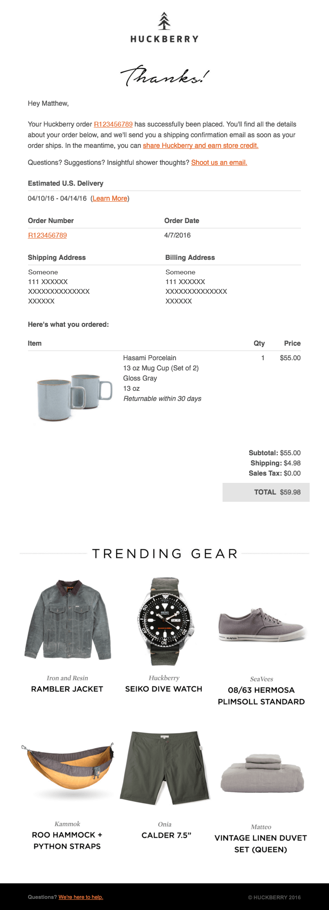 Your Huckberry Order - 5 Types of Ecommerce Email Templates to Drive More Sales (+22 Examples)