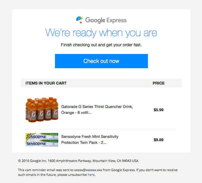 google express cart abandonment email - 5 Types of Ecommerce Email Templates to Drive More Sales (+22 Examples)