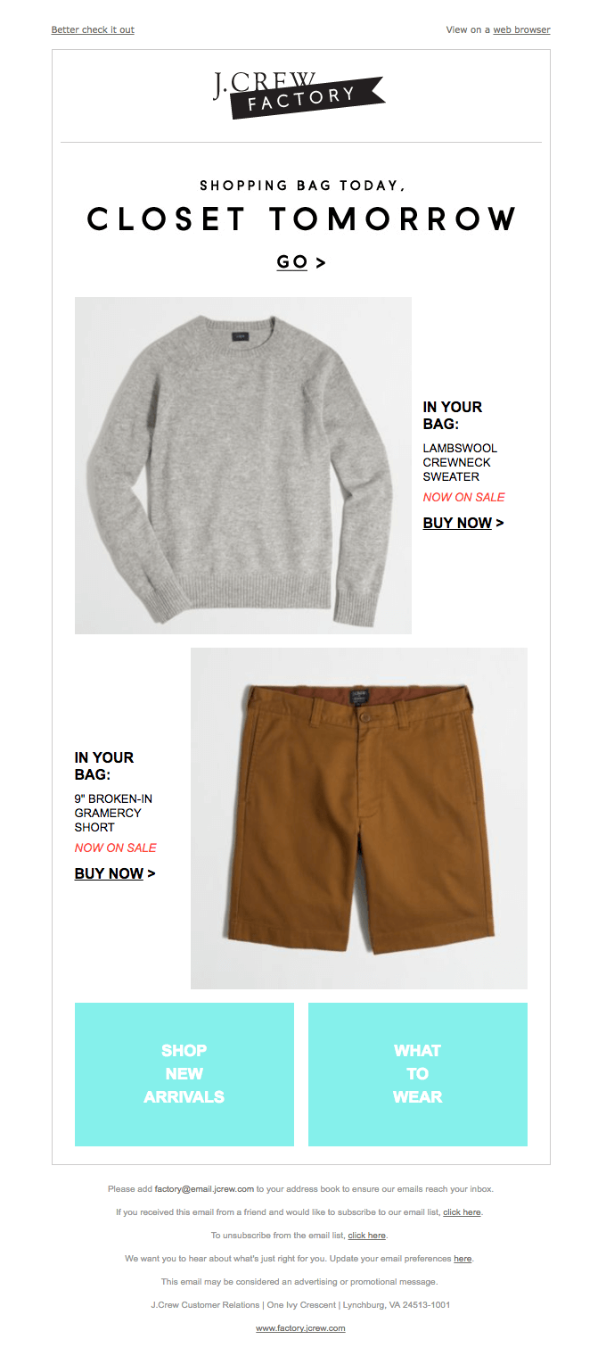 jcrew cart abandonment email - 5 Types of Ecommerce Email Templates to Drive More Sales (+22 Examples)