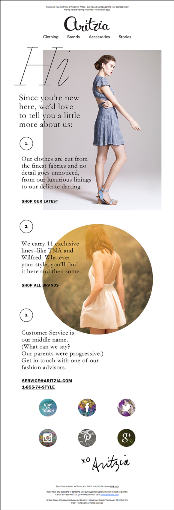 aritzia welcome email - 5 Types of Ecommerce Email Templates to Drive More Sales (+22 Examples)