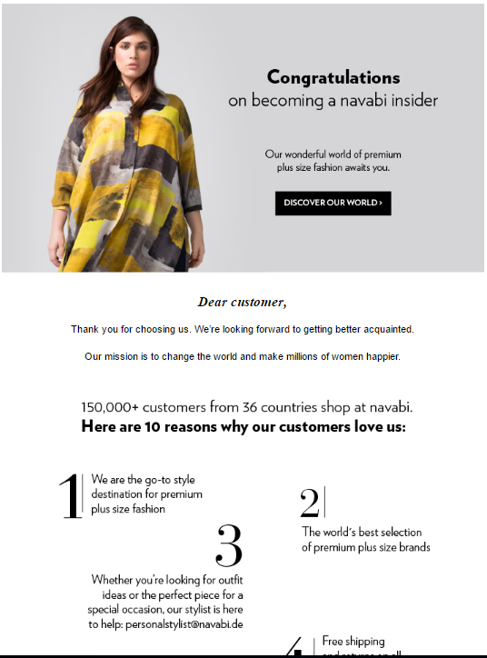 welcome navabi introduction - 5 Types of Ecommerce Email Templates to Drive More Sales (+22 Examples)