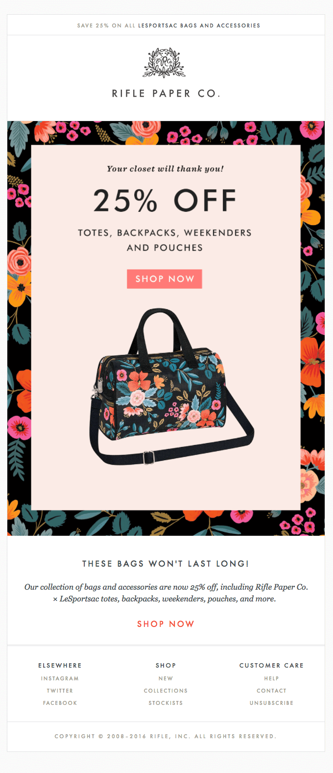 these bags won t last long - 5 Types of Ecommerce Email Templates to Drive More Sales (+22 Examples)