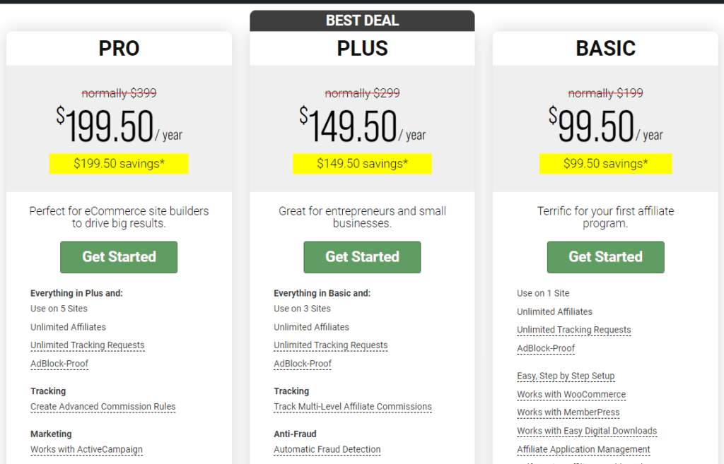 Easy Affiliate pricing